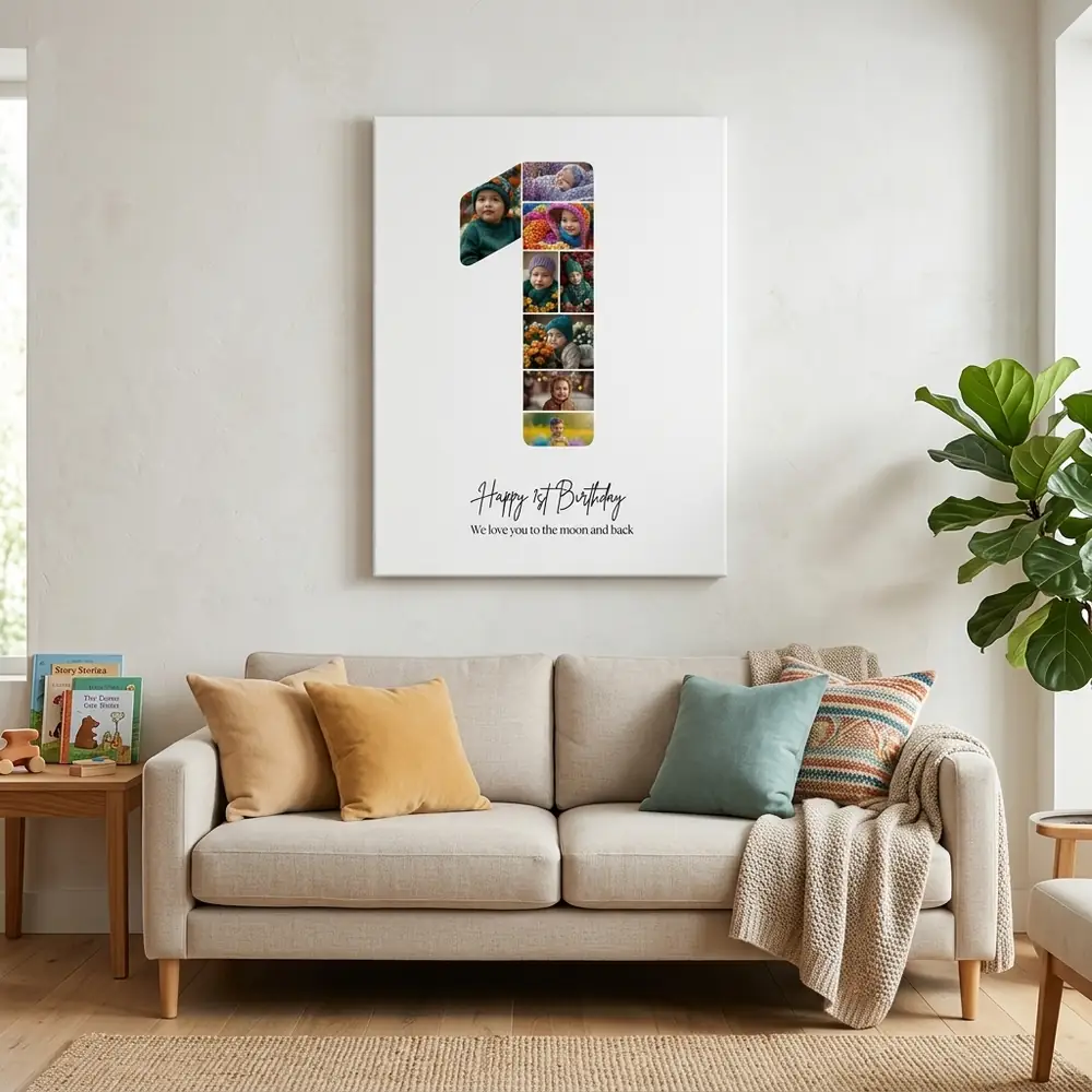 Tablou Personalizat Colaj Aniversare 1 an – tablou canvas în decor