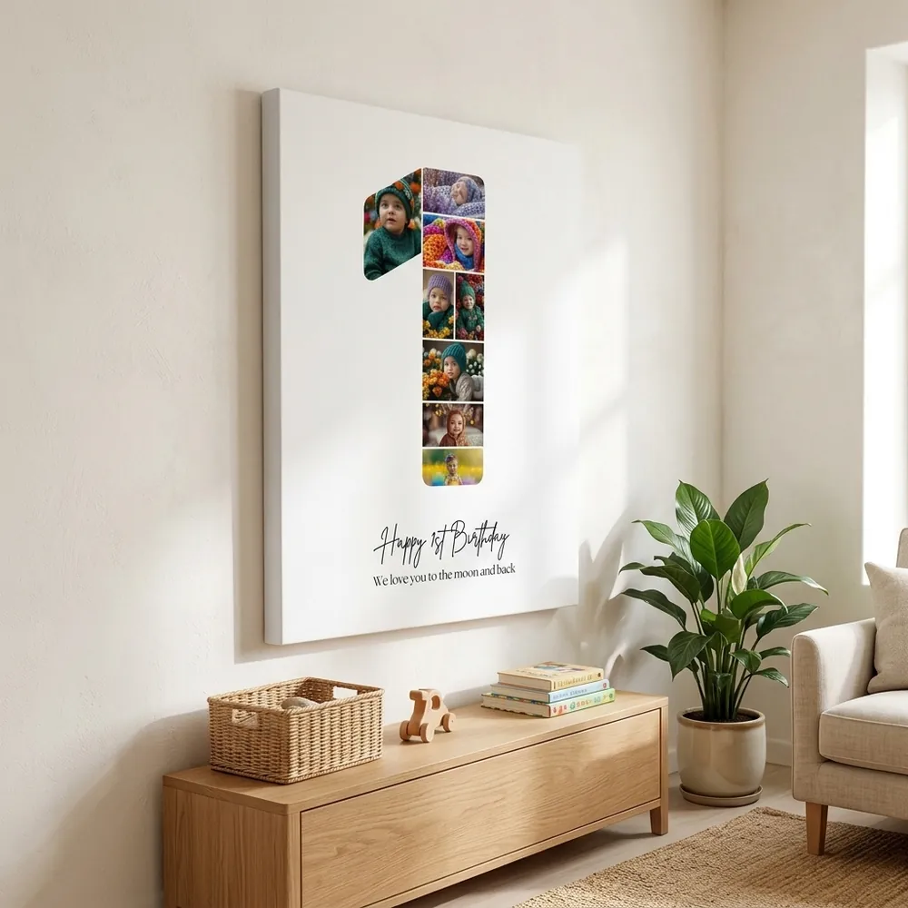 Tablou Personalizat Colaj Aniversare 1 an – tablou canvas în decor