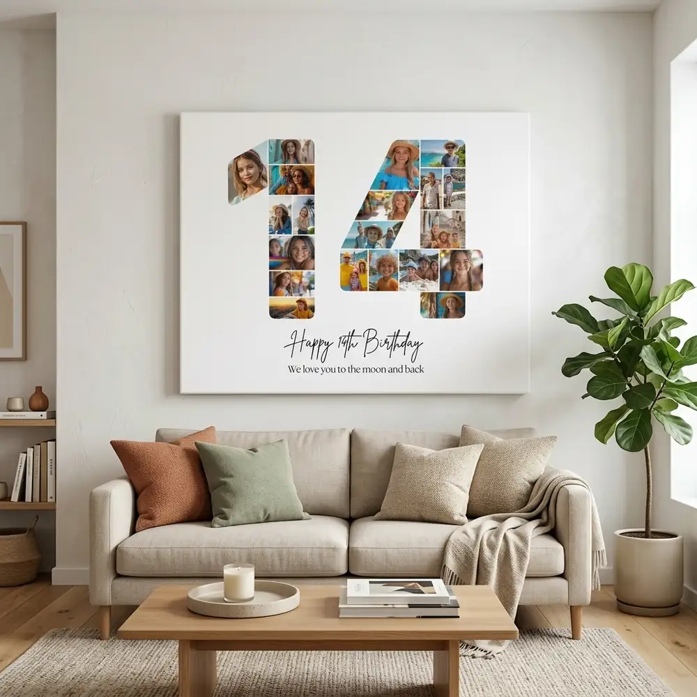 Tablou Personalizat Colaj Aniversare 14 ani – tablou canvas în decor
