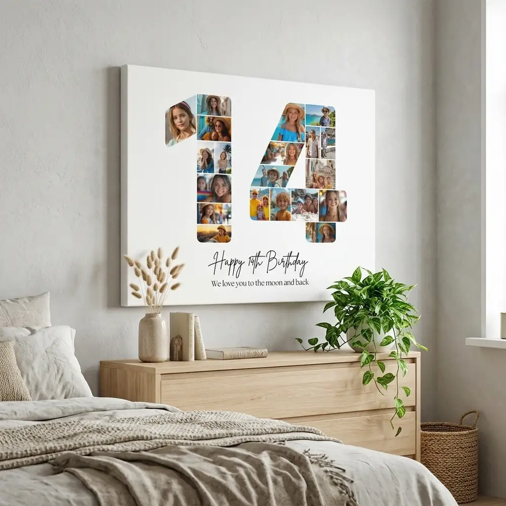 Tablou Personalizat Colaj Aniversare 14 ani – tablou canvas în decor