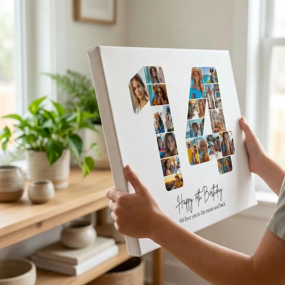 Tablou Personalizat Colaj Aniversare 14 ani – tablou canvas în decor