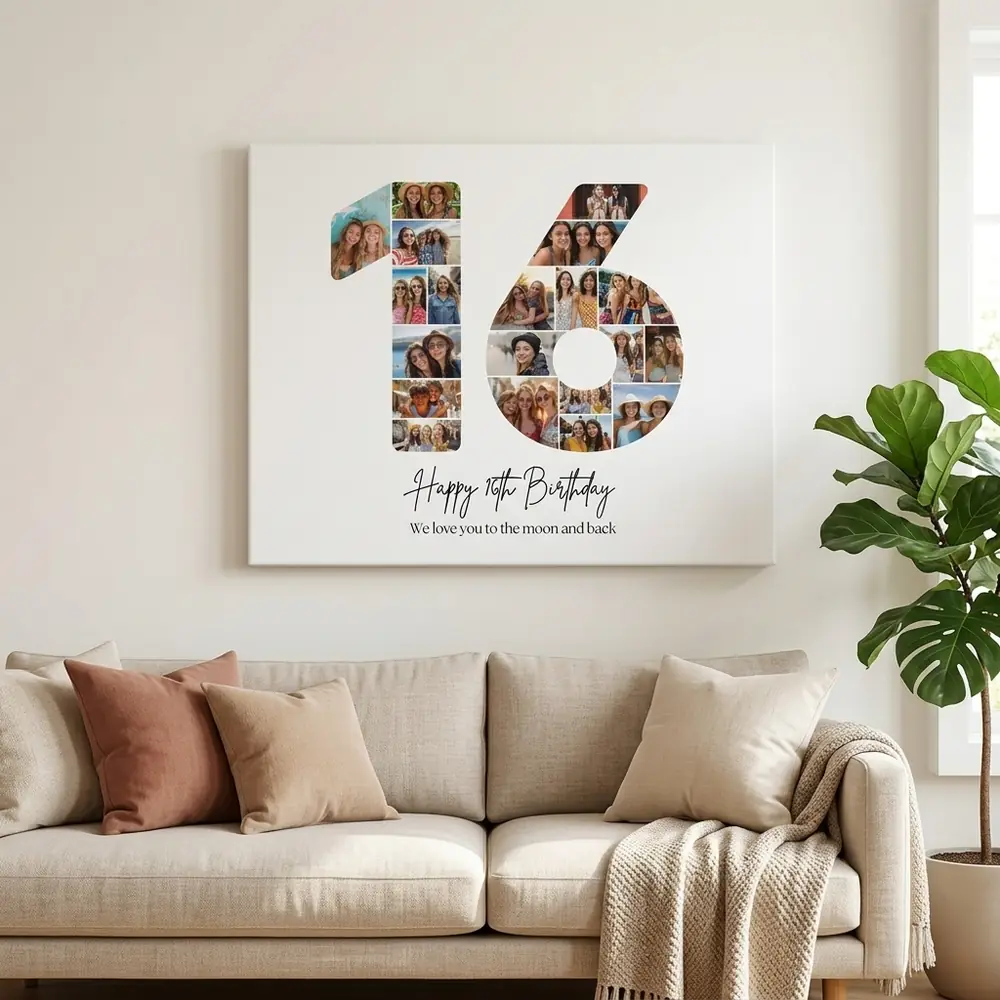 Tablou Personalizat Colaj Aniversare 16 ani – tablou canvas în decor