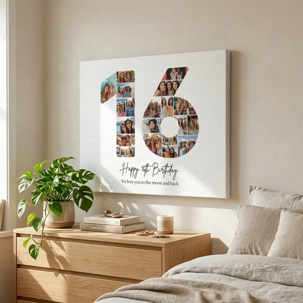 Tablou Personalizat Colaj Aniversare 16 ani – tablou canvas în decor