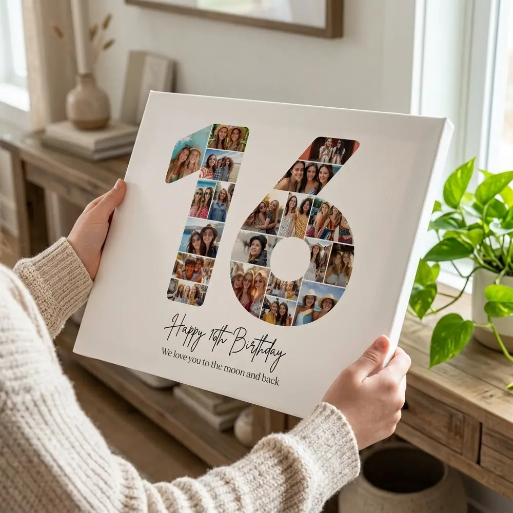Tablou Personalizat Colaj Aniversare 16 ani – tablou canvas în decor