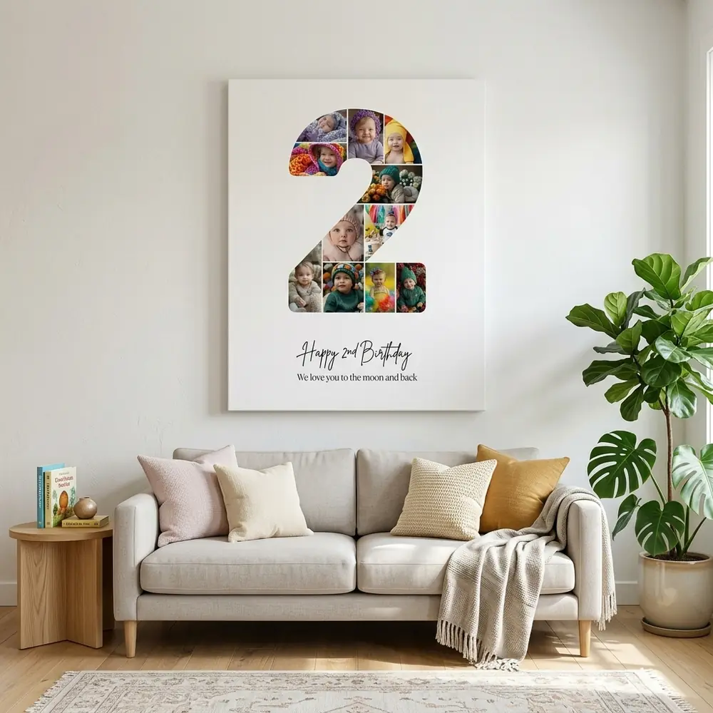 Tablou Personalizat Colaj Aniversare 2 ani – tablou canvas în decor