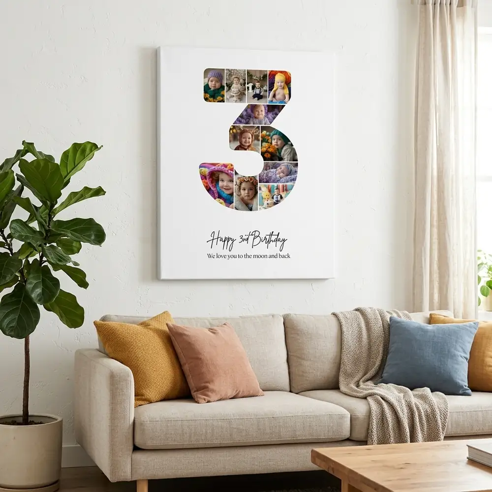 Tablou Personalizat Colaj Aniversare 3 ani – tablou canvas în decor