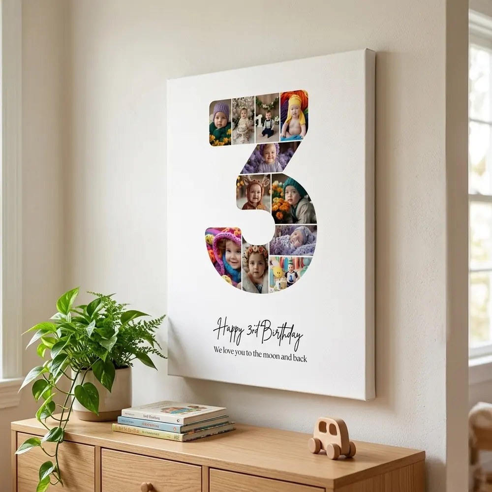 Tablou Personalizat Colaj Aniversare 3 ani – tablou canvas în decor