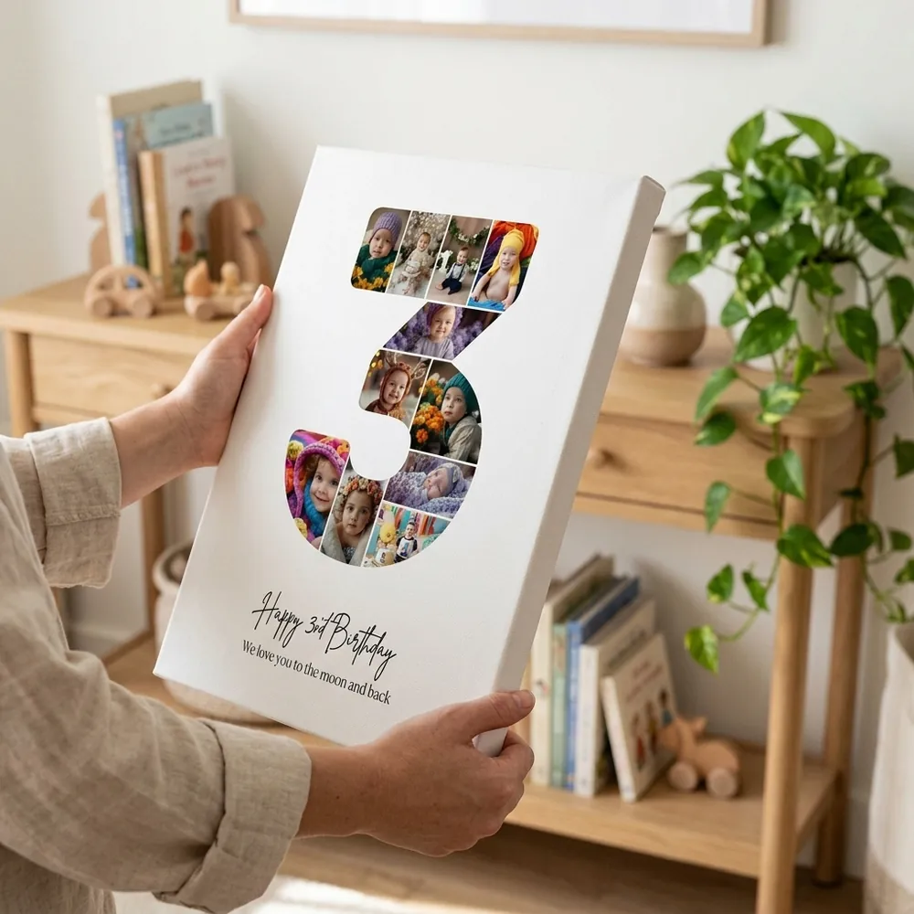 Tablou Personalizat Colaj Aniversare 3 ani – tablou canvas în decor