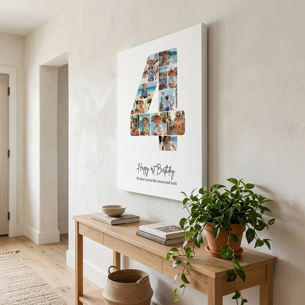 Tablou Personalizat Colaj Aniversare 4 ani – tablou canvas în decor