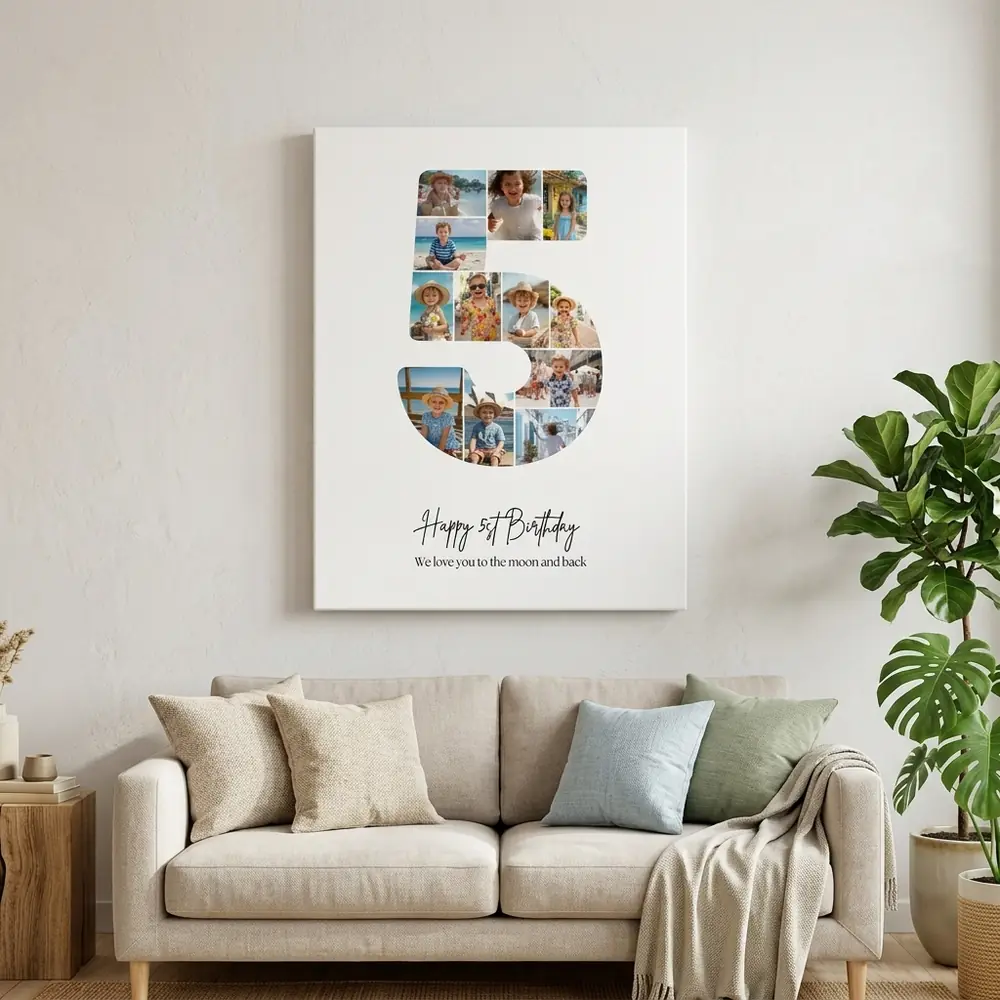 Tablou Personalizat Colaj Aniversare 5 ani – tablou canvas în decor