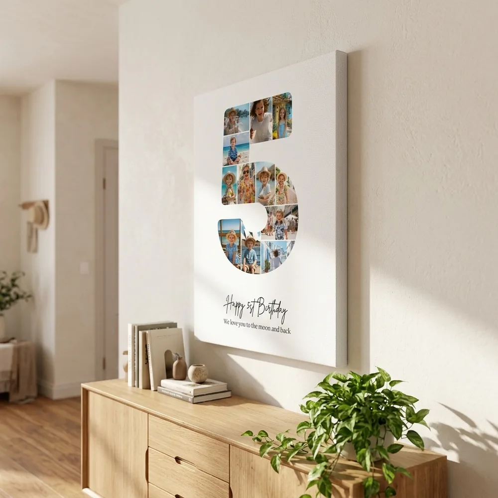 Tablou Personalizat Colaj Aniversare 5 ani – tablou canvas în decor