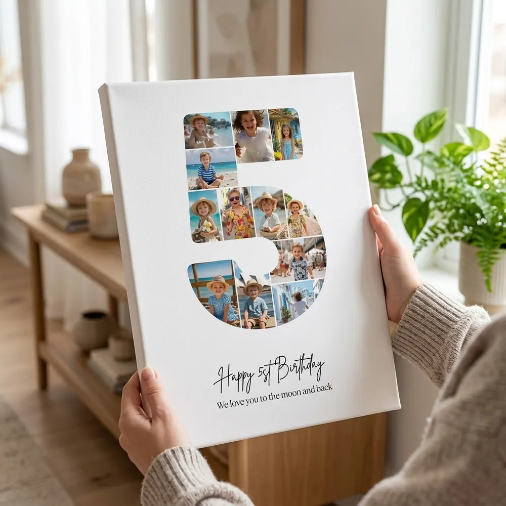Tablou Personalizat Colaj Aniversare 5 ani – tablou canvas în decor
