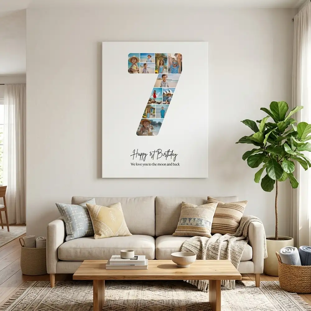 Tablou Personalizat Colaj Aniversare 7 ani – tablou canvas în decor
