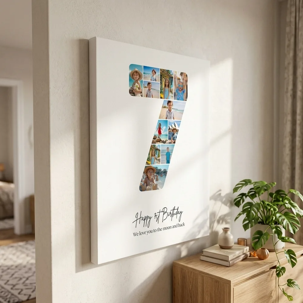 Tablou Personalizat Colaj Aniversare 7 ani – tablou canvas în decor