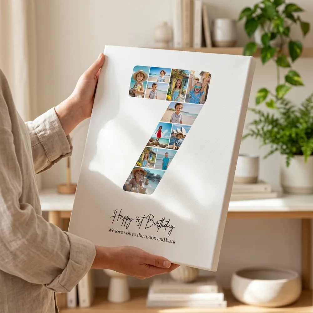 Tablou Personalizat Colaj Aniversare 7 ani – tablou canvas în decor