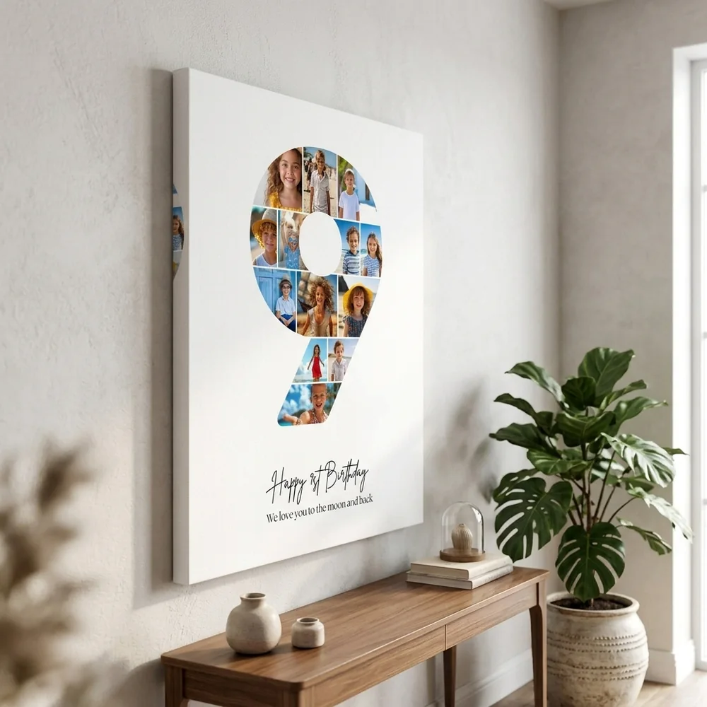 Tablou Personalizat Colaj Aniversare 9 ani – tablou canvas în decor