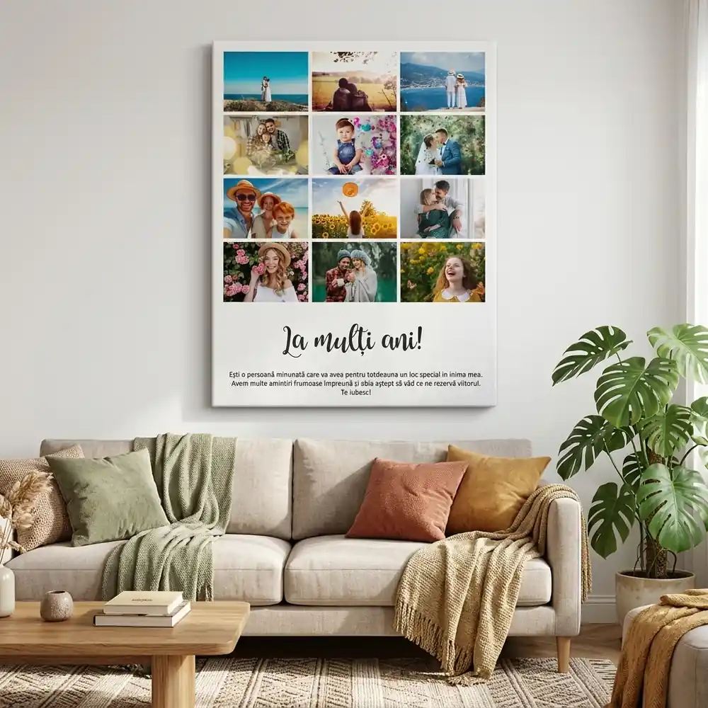 Tablou personalizat colaj cu 12 poze si mesaj – tablou canvas în decor