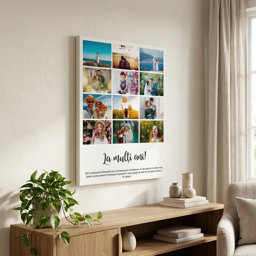 Tablou personalizat colaj cu 12 poze si mesaj – tablou canvas în decor