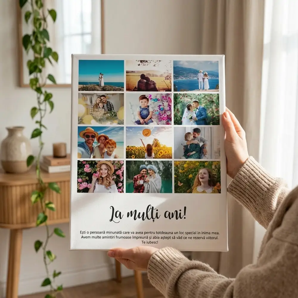 Tablou personalizat colaj cu 12 poze si mesaj – tablou canvas în decor