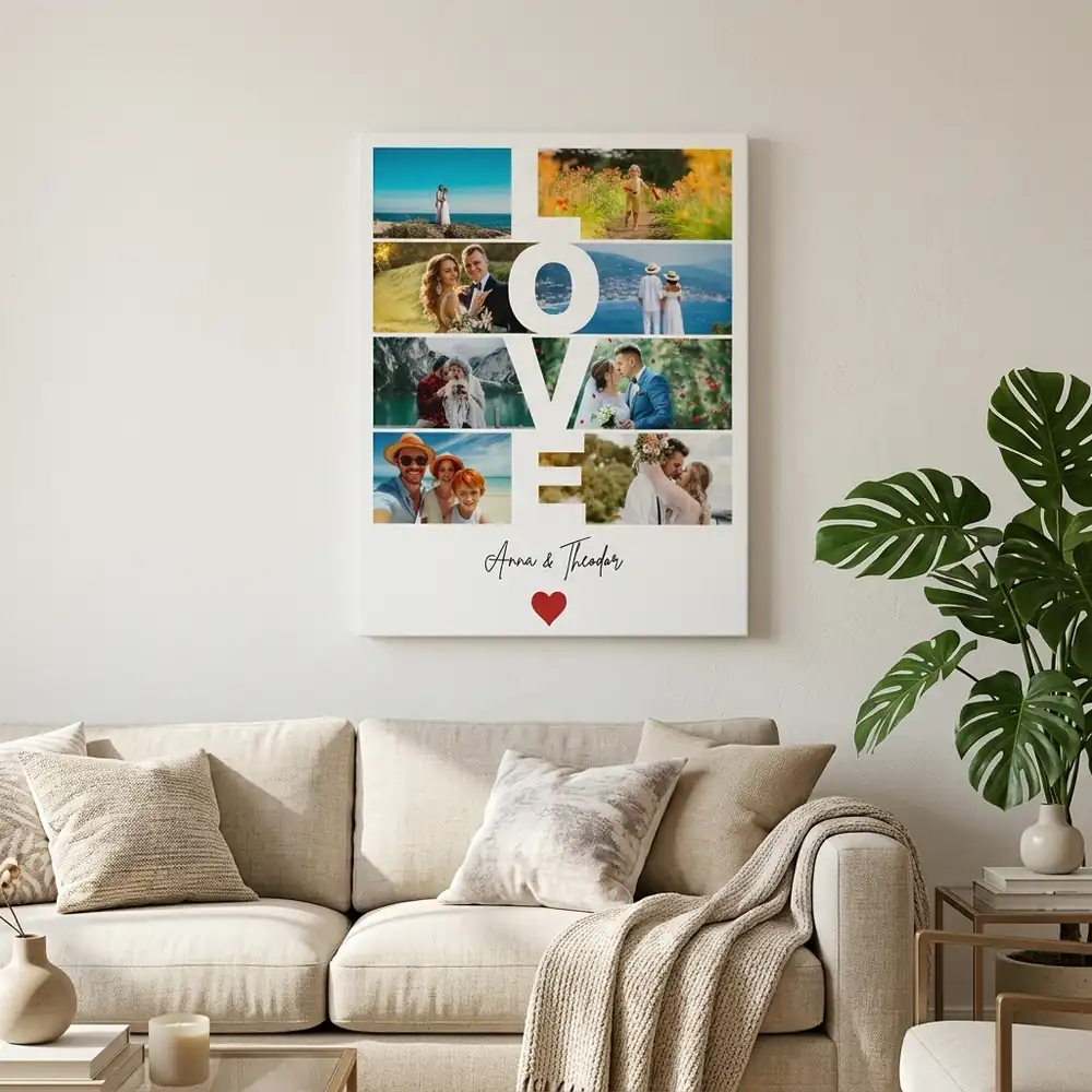 Tablou Personalizat Cuplu Colaj LOVE 8 Poze si Mesaj – tablou canvas în decor