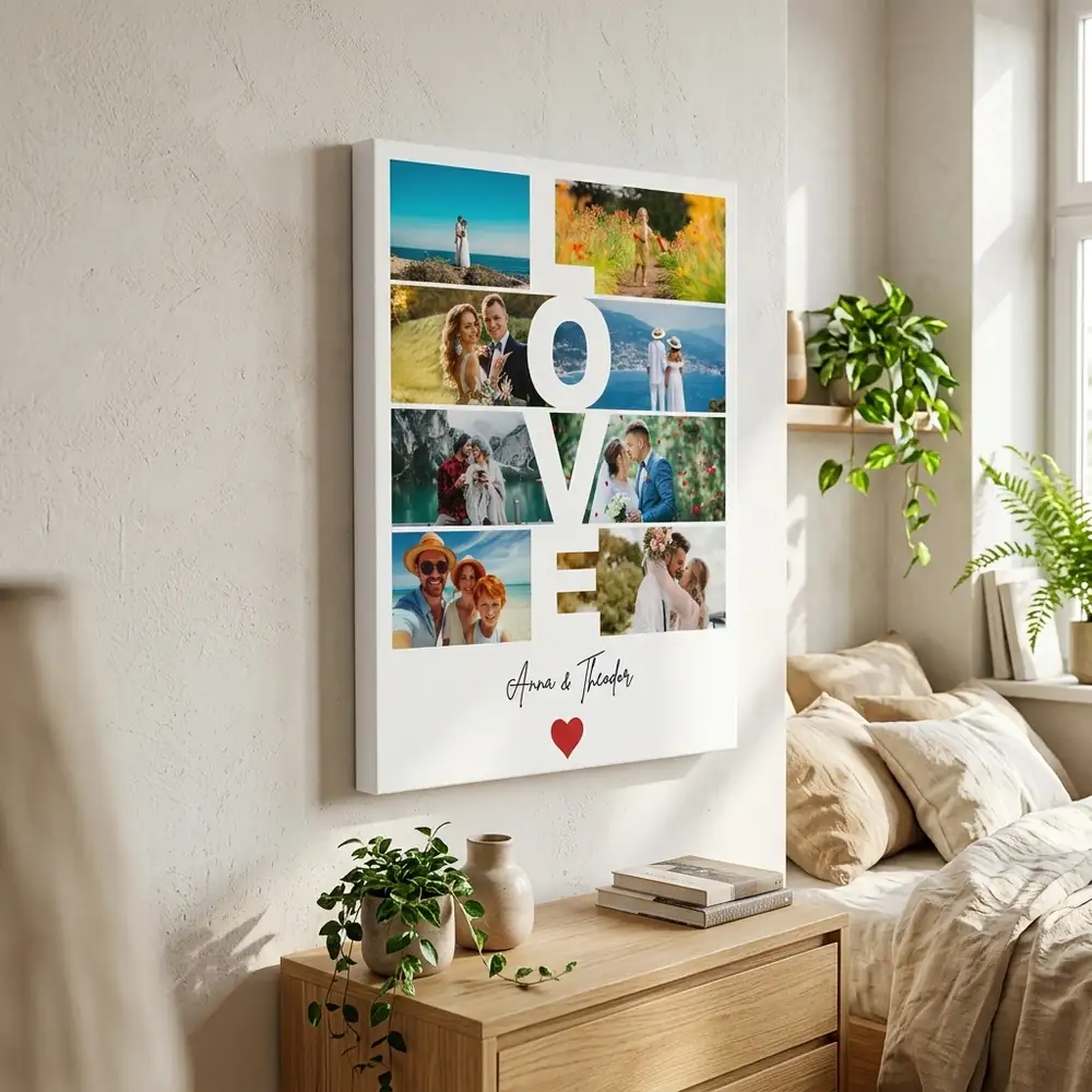 Tablou Personalizat Cuplu Colaj LOVE 8 Poze si Mesaj – tablou canvas în decor