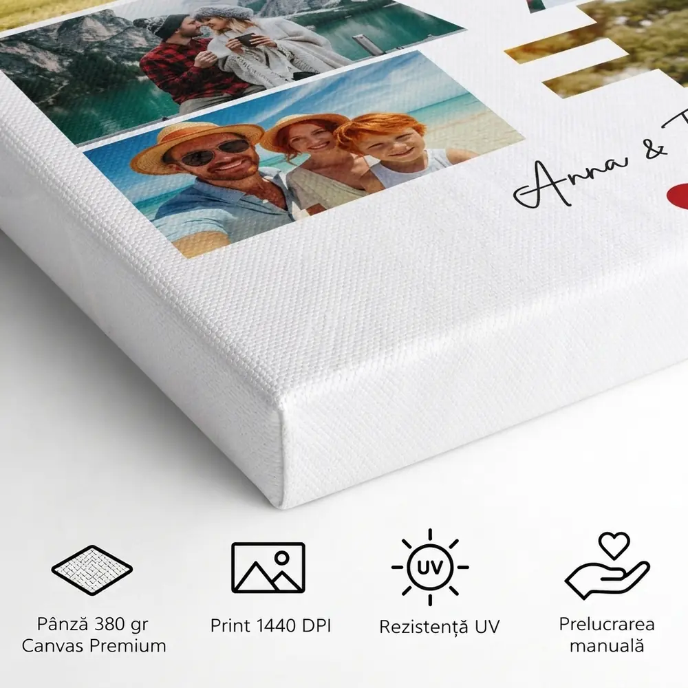 Tablou Personalizat Cuplu Colaj LOVE 8 Poze si Mesaj – detalii și specificații