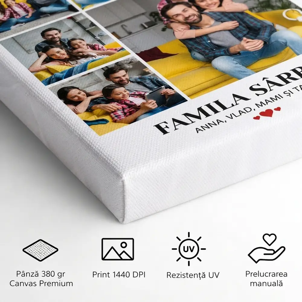 Tablou Personalizat Familia cu 5 poze și mesaj – detalii și specificații